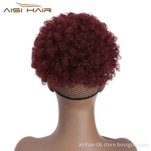 Aisi Hair Cheap Price Afro Puff Heat Resistant Fiber Chignon Bun Vendors Short Afro Curly Updo Hair Synthetic Bun With Fringe